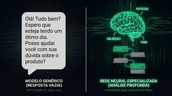 Comparação: IA genérica vs IA que entende venda